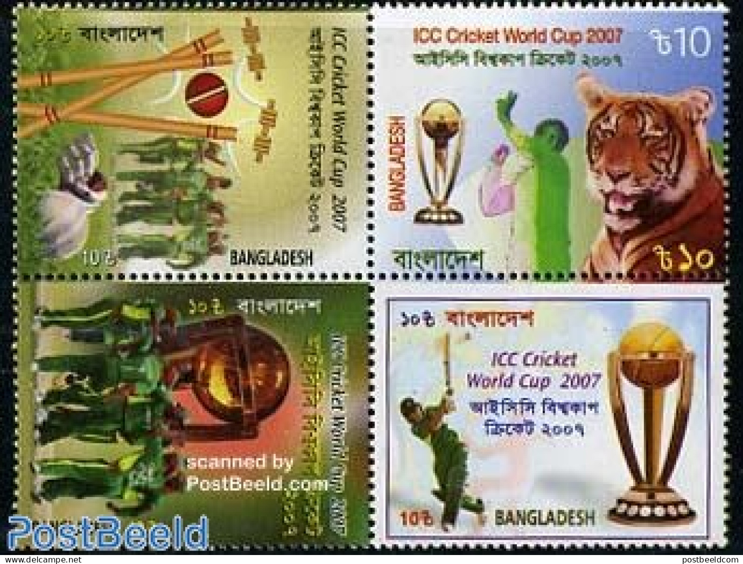 Bangladesh 2007 World Cup Cricket 4v [+], Mint NH, Nature - Sport - Animals (others & Mixed) - Cat Family - Cricket - .. - Cricket