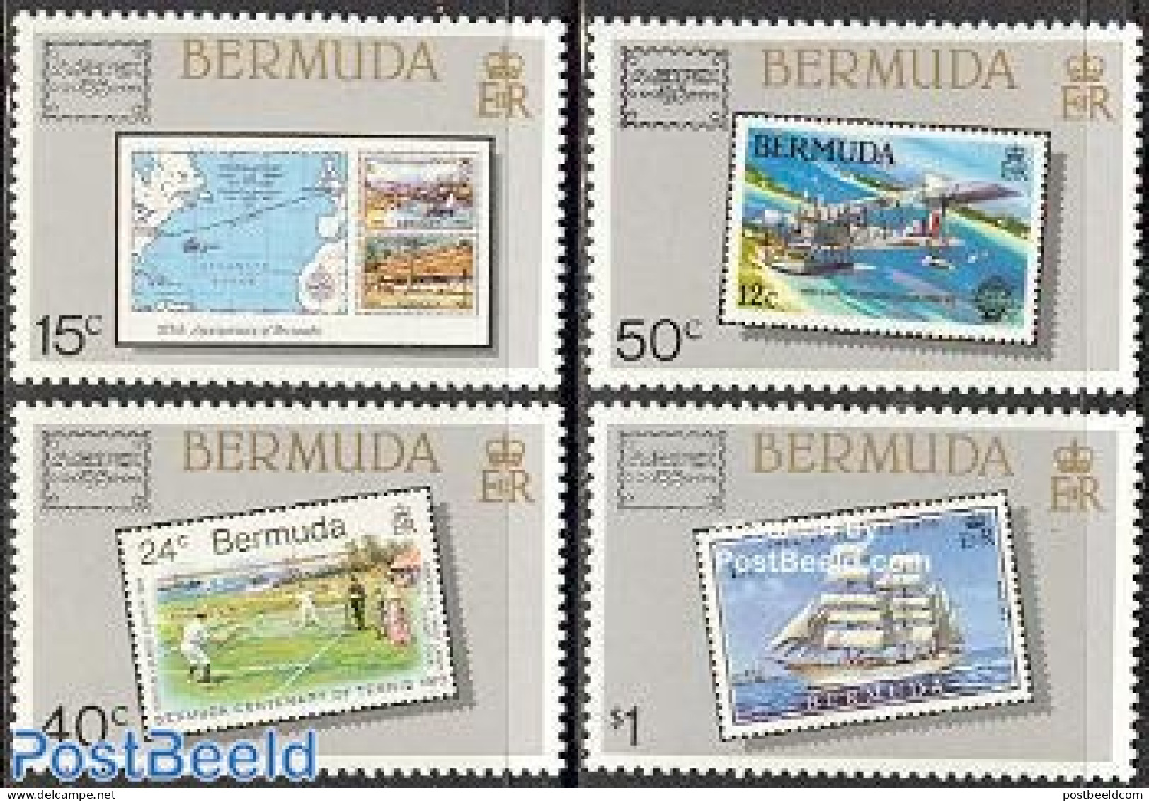 Bermuda 1986 Ameripex 4v, Mint NH, Sport - Transport - Various - Tennis - Stamps On Stamps - Aircraft & Aviation - Shi.. - Tennis