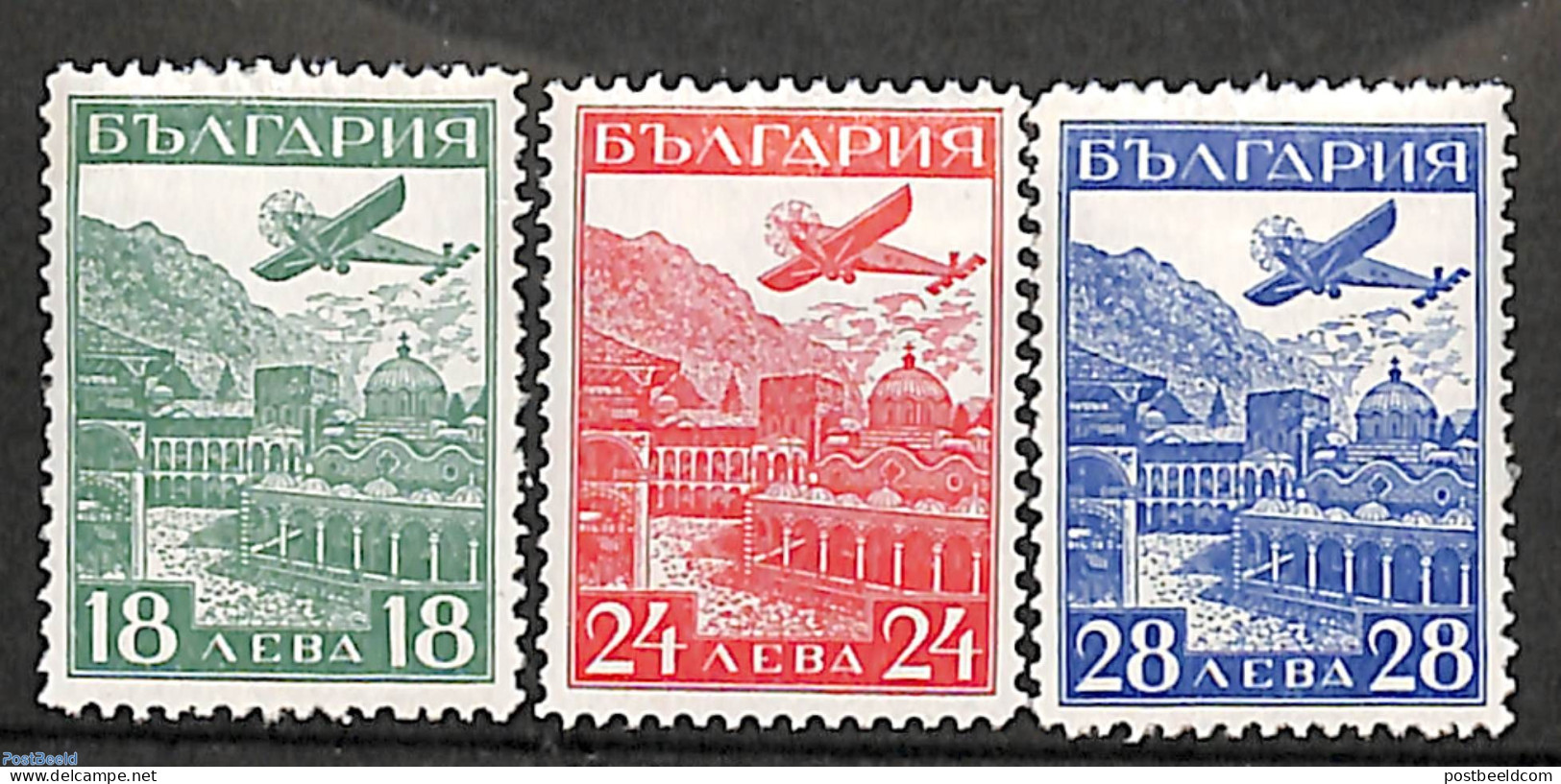 Bulgaria 1932 International Airmail Exposition 3v, Unused (hinged), Religion - Transport - Cloisters & Abbeys - Post -.. - Nuovi