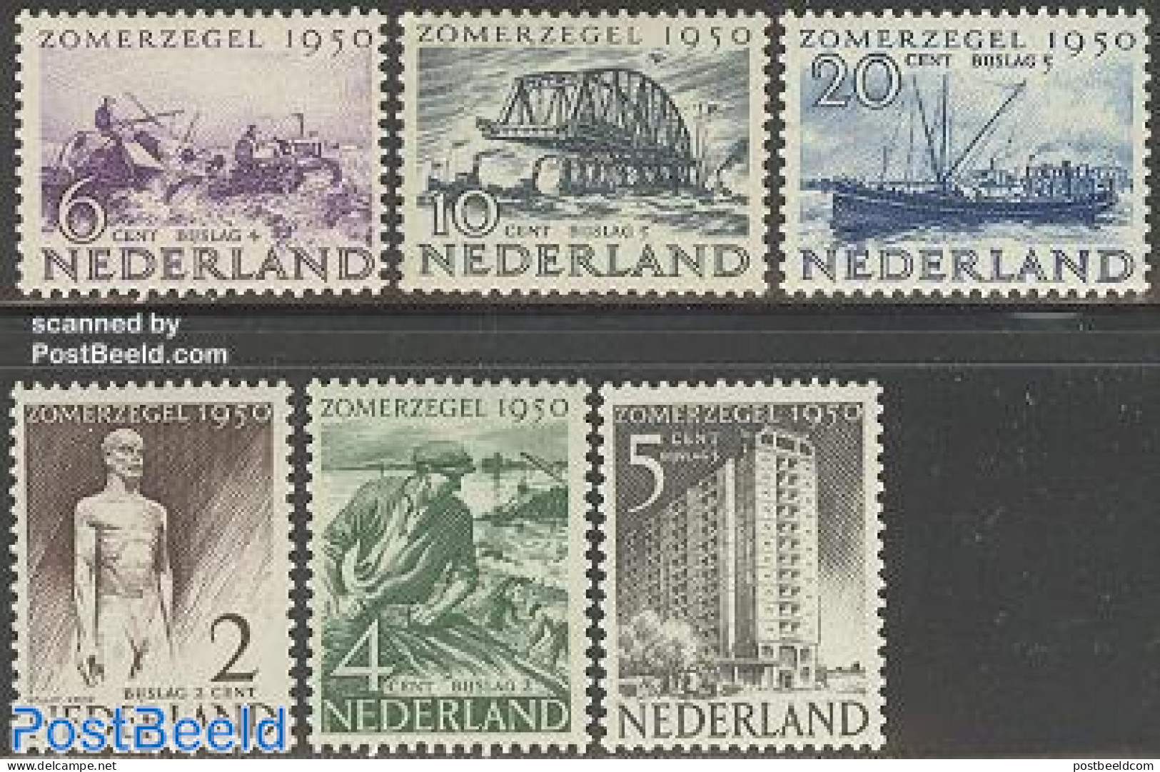 Netherlands 1950 Summer Issue, Reconstruction 6v, Unused (hinged), Transport - Various - Ships And Boats - Agriculture.. - Ongebruikt