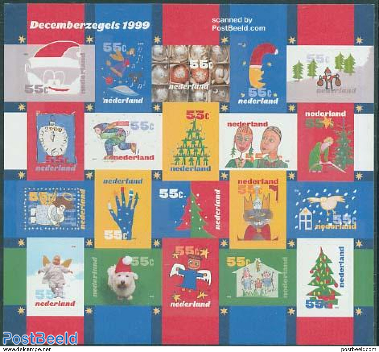 Netherlands 1999 Christmas 20v M/s, Mint NH, Nature - Religion - Sport - Cats - Dogs - Angels - Christmas - Skating - Ungebraucht