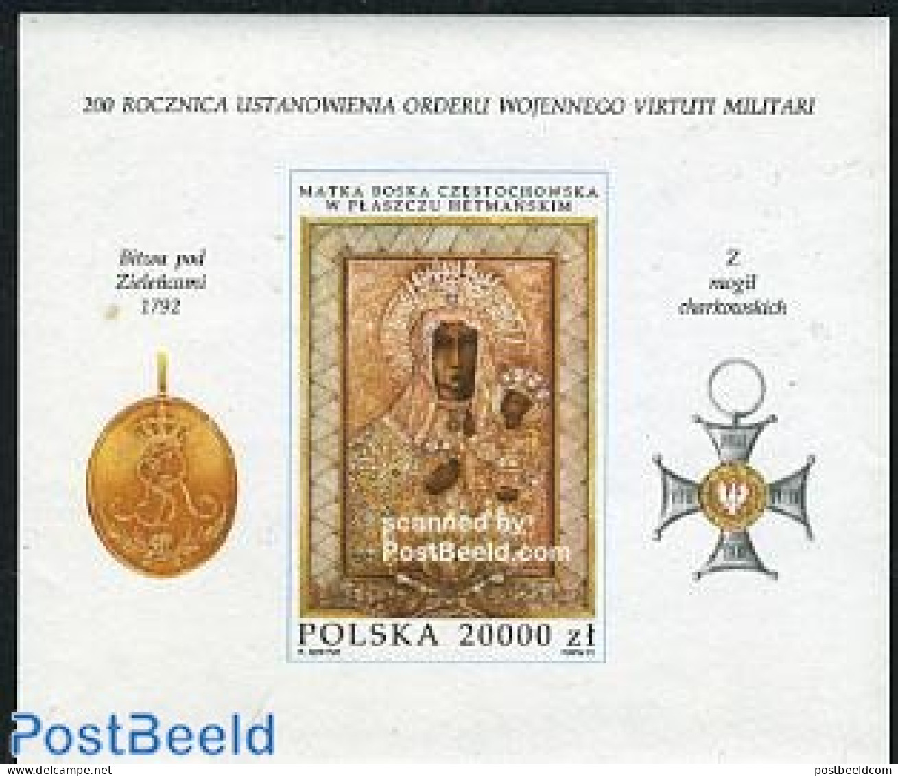 Poland 1992 Military Order S/s, Mint NH, History - Religion - Decorations - Religion - Art - Paintings - Unused Stamps