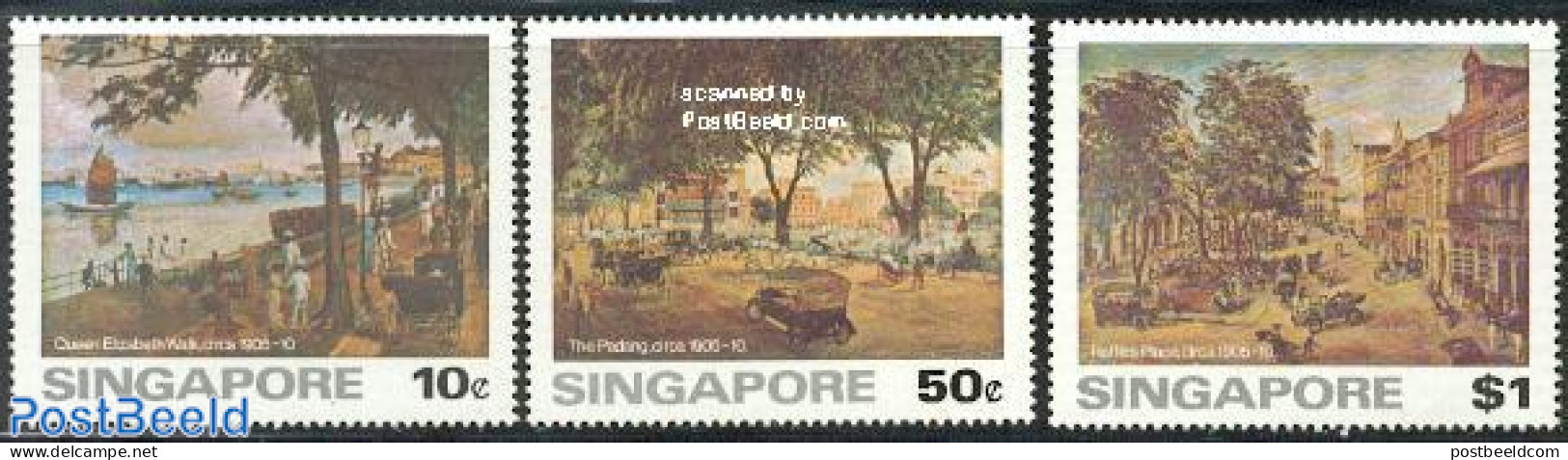 Singapore 1976 Paintings 3v, Mint NH, Nature - Transport - Trees & Forests - Automobiles - Ships And Boats - Art - Pai.. - Rotary, Lions Club