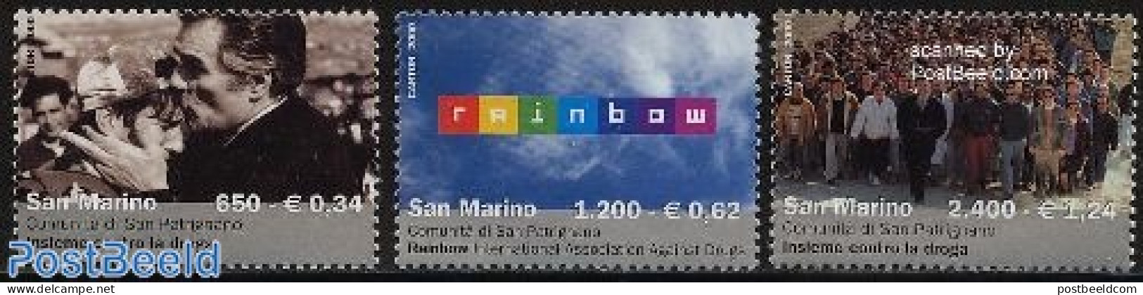 San Marino 2000 Anti Drugs 3v, Mint NH, Health - Health - Neufs