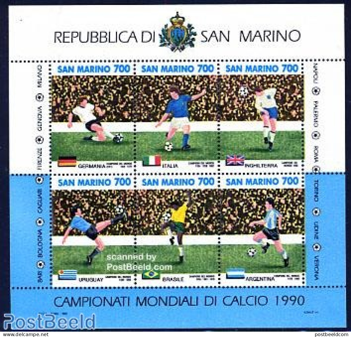 San Marino 1990 World Cup Football S/s, Mint NH, Sport - Football - Unused Stamps
