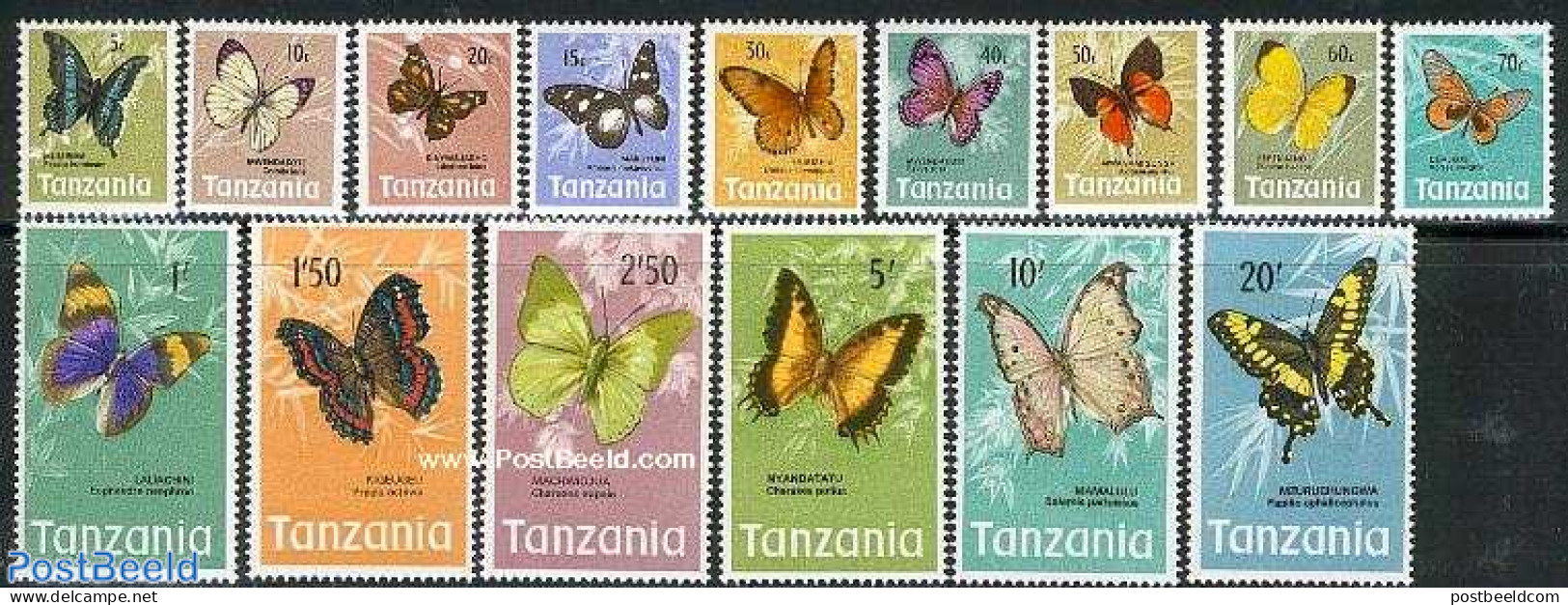 Tanzania 1973 Butterflies 15v, Mint NH, Nature - Butterflies - Tanzania (1964-...)
