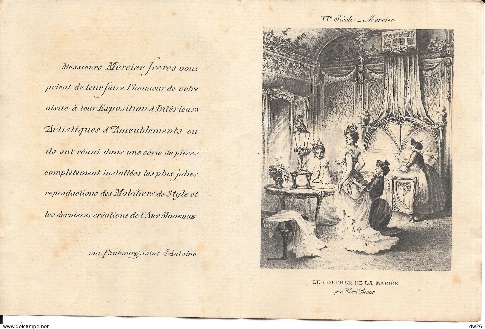 Dépliant Publicitaire: Mercier Frères, Ameublements, Décoration, Paris (Illustration: Le Coucher De La Mariée) - 1900 – 1949