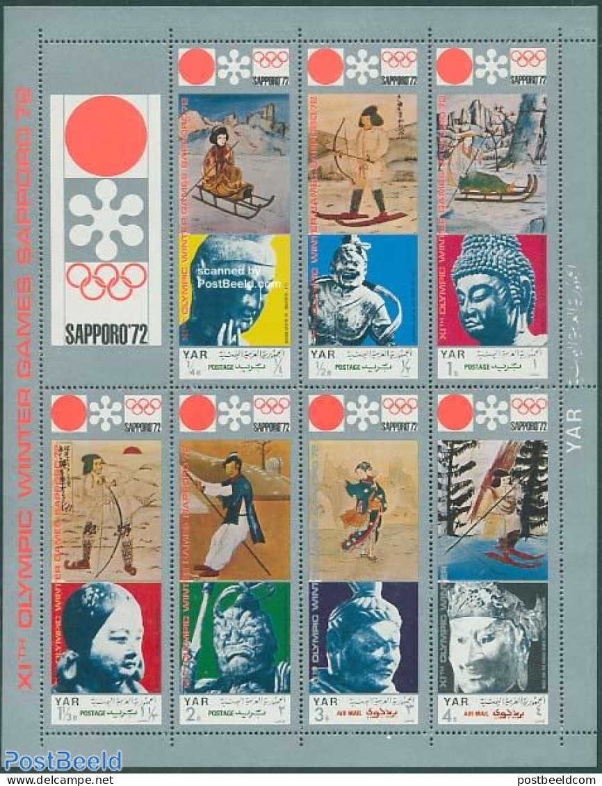 Yemen, Arab Republic 1971 Olympic Winter Games 7v M/s, Mint NH, Nature - Sport - Hunting - Olympic Winter Games - Art .. - Sculpture