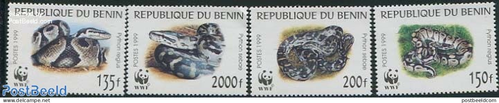 Benin 1999 WWF, Python 4v, Mint NH, Nature - Reptiles - Snakes - World Wildlife Fund (WWF) - Ungebraucht