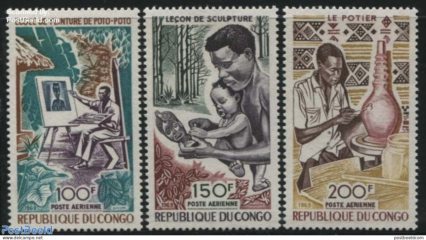 Congo Republic 1970 Art & Culture 3v, Mint NH, Art - Ceramics - Handicrafts - Porselein