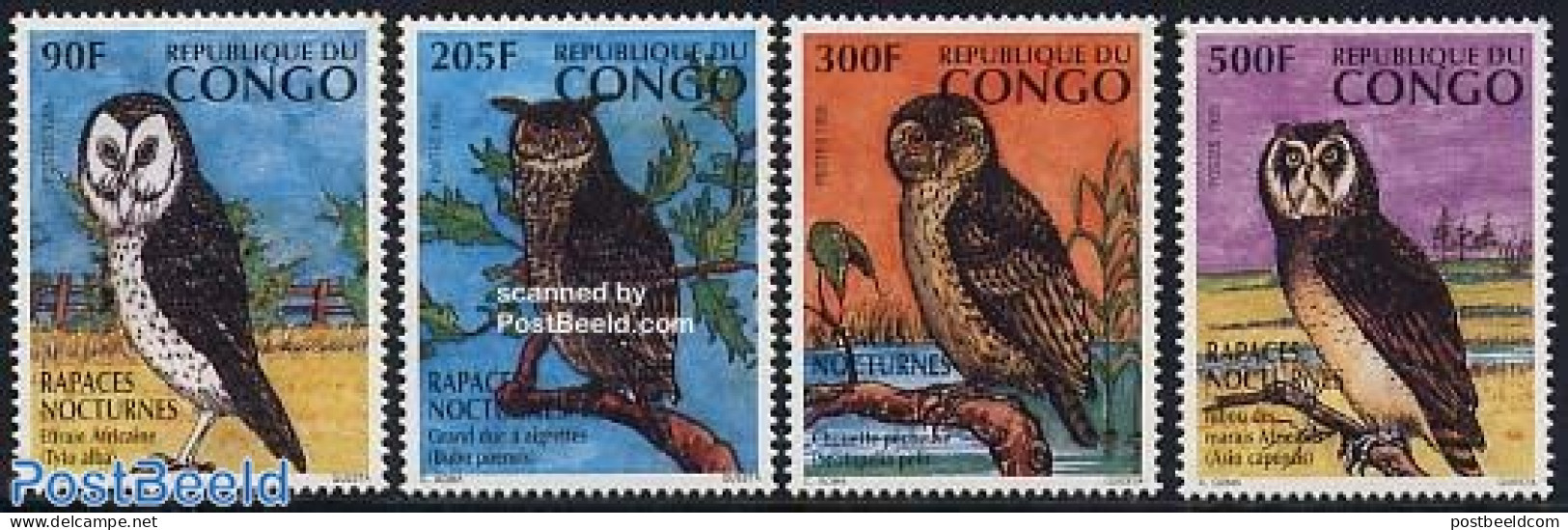 Congo Republic 1996 Owls 4v, Mint NH, Nature - Birds - Birds Of Prey - Owls - Sonstige & Ohne Zuordnung