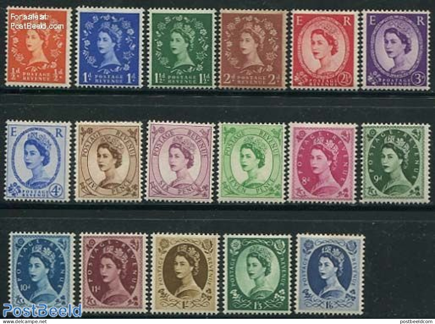 Great Britain 1955 Definitives 17v (WM Edwards Crown ), Mint NH - Unused Stamps