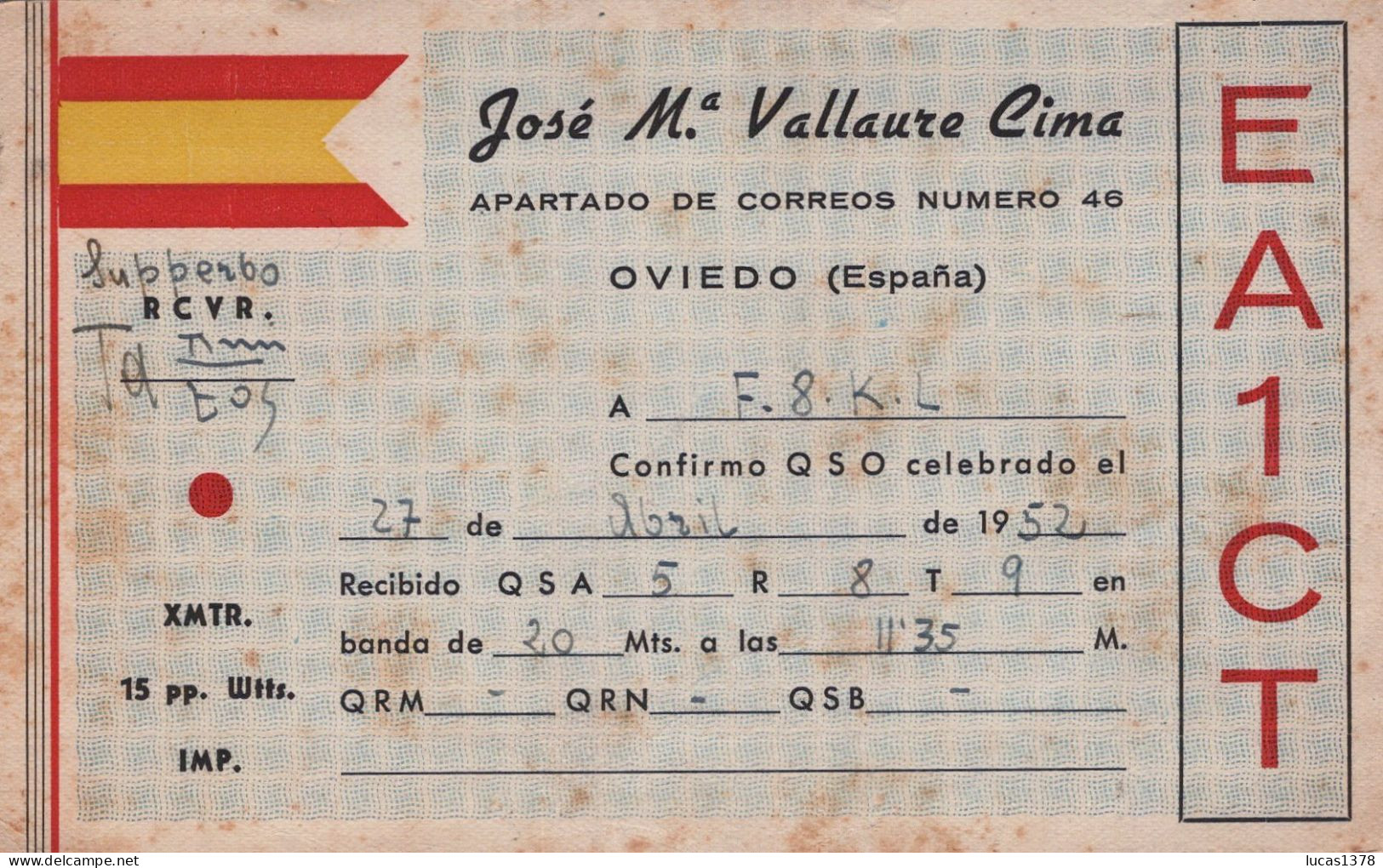 ESPAGNE   / CARTE QSL RADIO AMATEUR / 1952 / - Radio Amatoriale