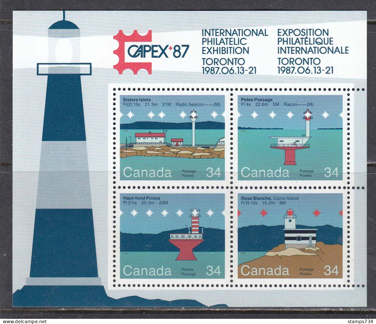 Canada 1985 - CAPEX'87 - Phares Canadiens, YT BF 5, MNH** - Blocs-feuillets