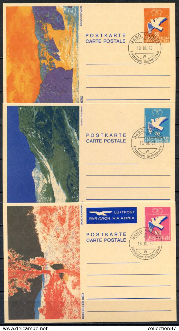 REF 002 > LIECHTENSTEIN < 3 CARTES ENTIERS POSTAUX > OBLITERATION VADUZ 1985 - COLOMBE - Enteros Postales