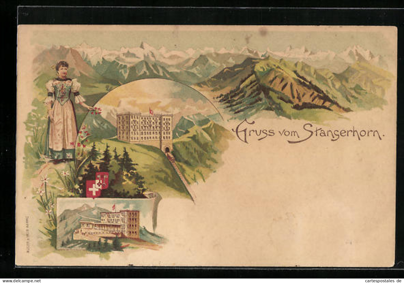 Lithographie Stanserhorn, Hotel Mit Bergen  - Stans