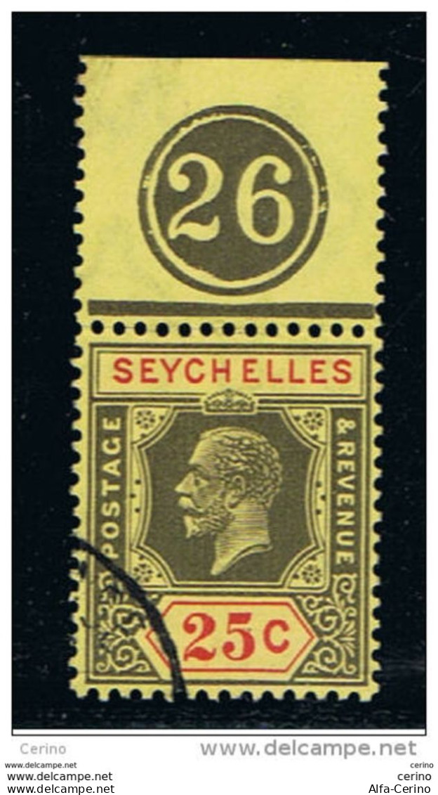 SEYCHELLES:  1917/20  GEORGE  V° -  25 C. USED  STAMP  -  YV/TELL. 81 - Seychellen (...-1976)