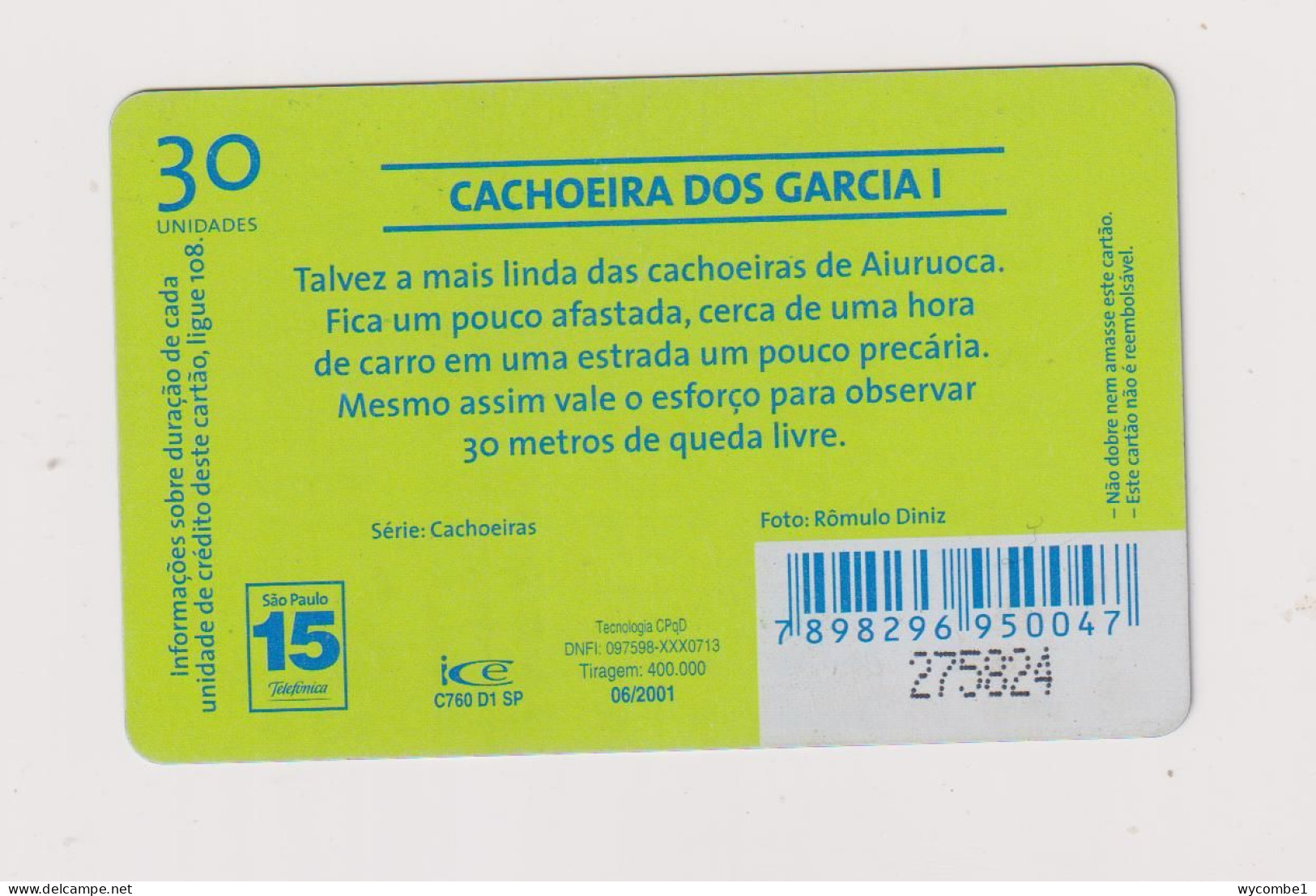 BRASIL - Dos Garcia Waterfall Inductive Phonecard - Brasilien