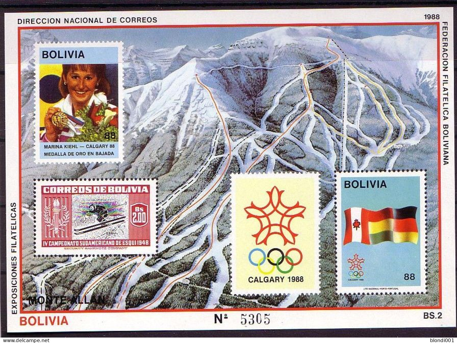 Olympics 1988 - Ski - BOLIVIA - S/S MNH - Winter 1988: Calgary