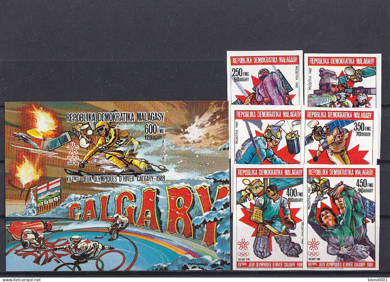 Olympics 1988 - SPACE - Ice Hockey - MALAGASY - S/S+Set Imp. MNH - Winter 1988: Calgary