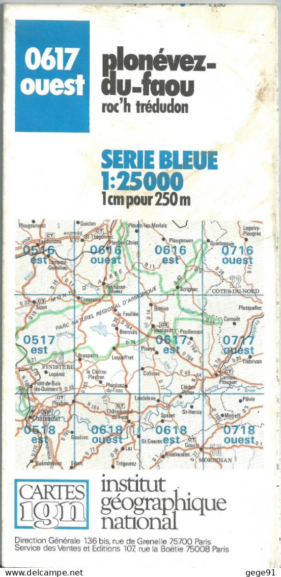 Carte IGN 1/25000 - Plonévez Du Faou - 0617 Ouest - édition De 1986 - Topographical Maps