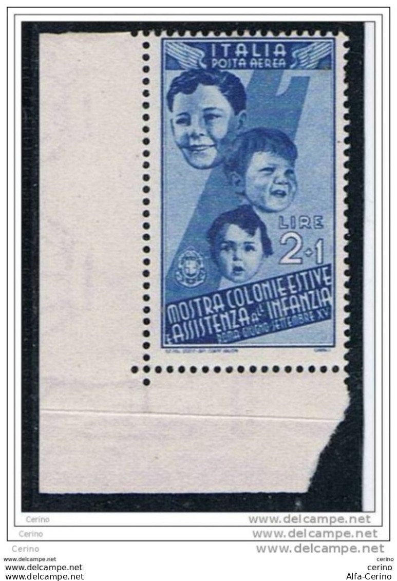 REGNO:  1937  P.A. COLONIE  ESTIVE  -  £. 2 + £.1  AZZURRO  N. -  SASS. A 103 - Airmail