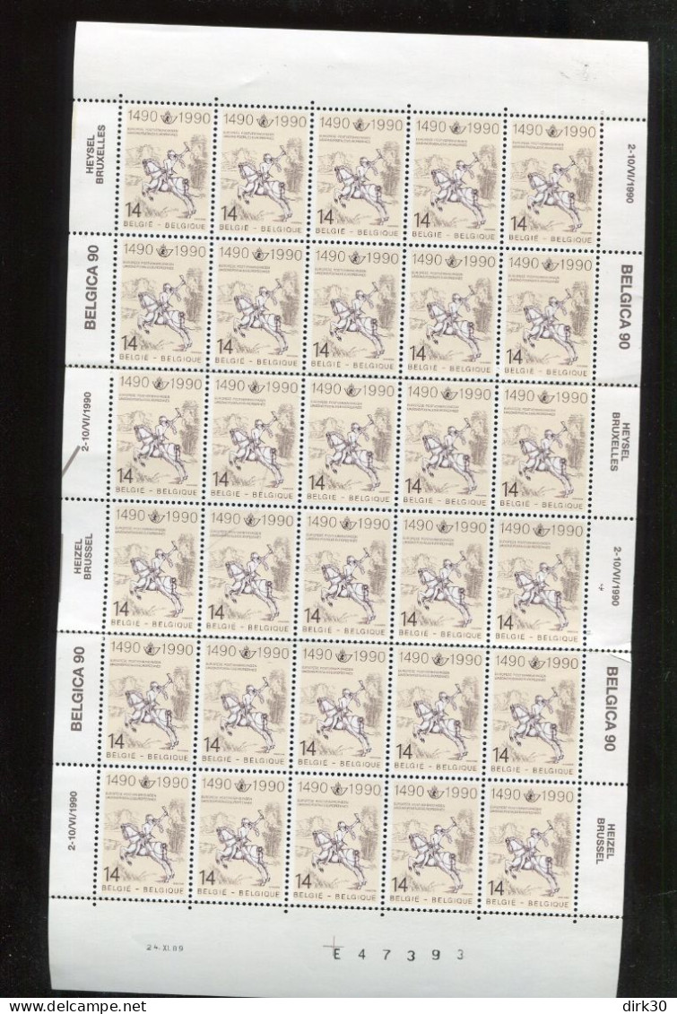 Belgie 1990 2350 RUITER HORSE JOINT ISSUE GERMANY AUSTRIA INNSBRUCK-MECHELEN Full SHEET Plaatnummer 4 24/11/1989 - 1981-1990