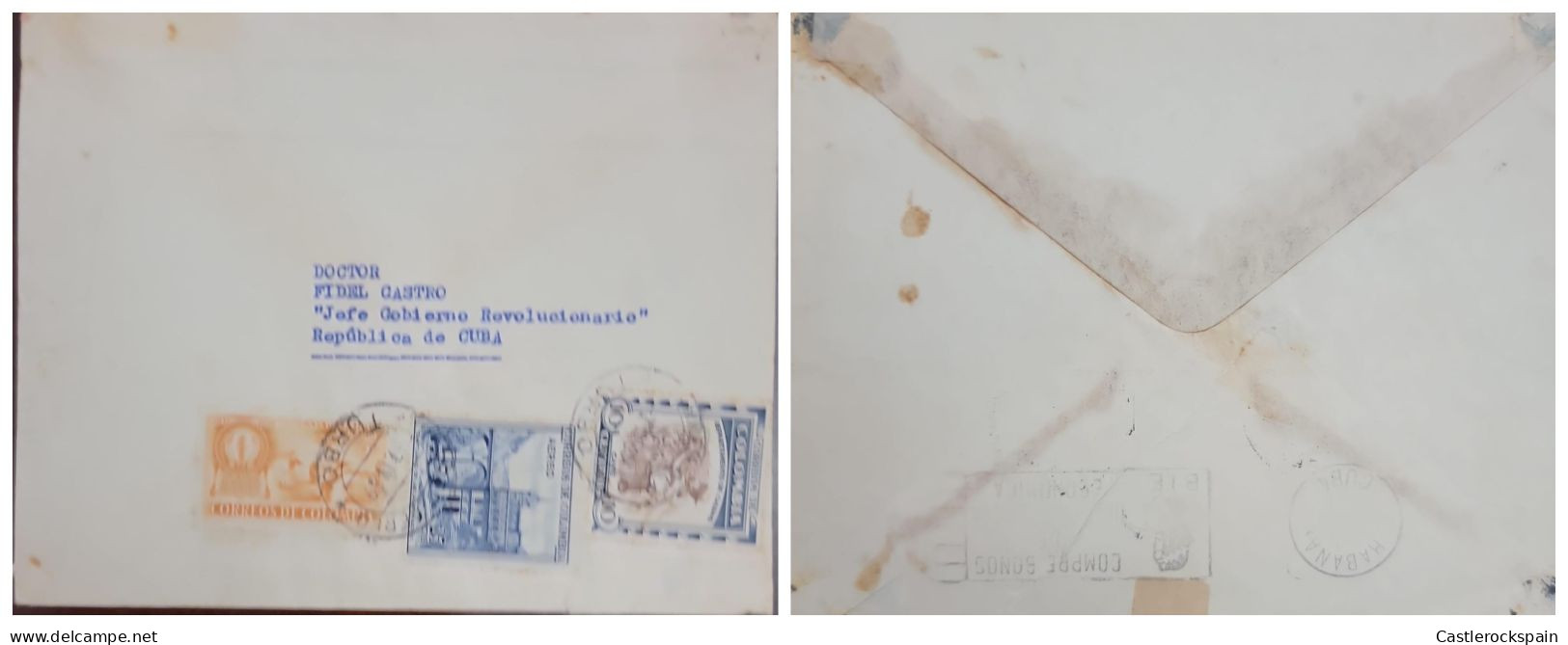 O) 1949 COLOMBIA, CORRESPONDENCE ADDRESSED TO THE HEAD OF REVOLUTIONARY GOVERNMENT FIDEL CASTRO, CIRCULATED COVER XF - Kolumbien