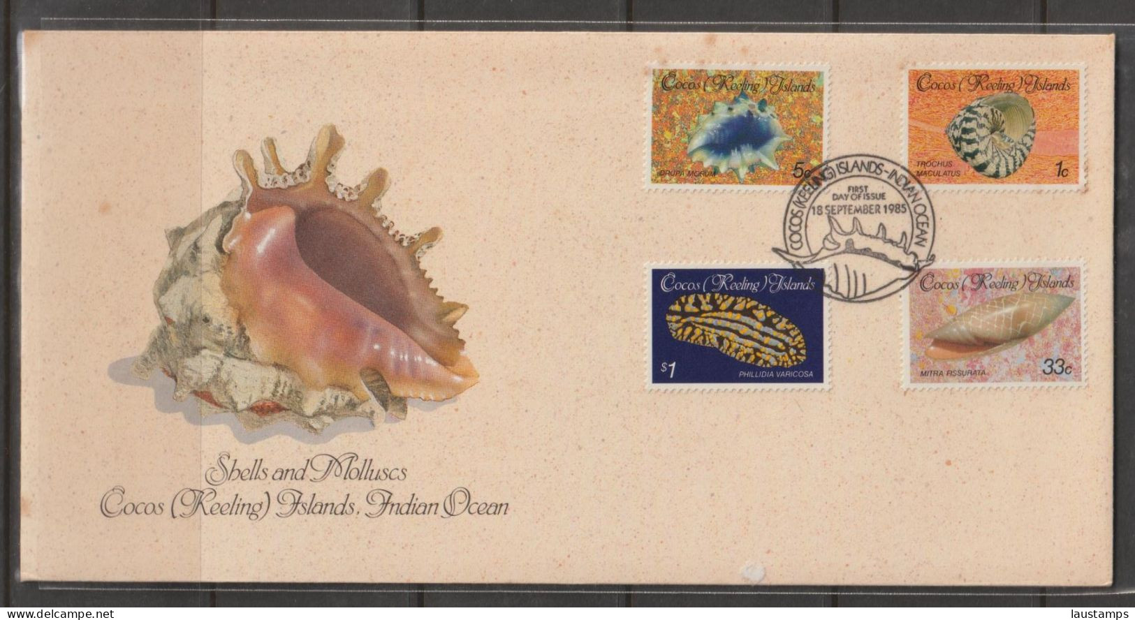 Cocos (Keeling) Islands 1985 Shells And Molluscs FDC - Muscheln