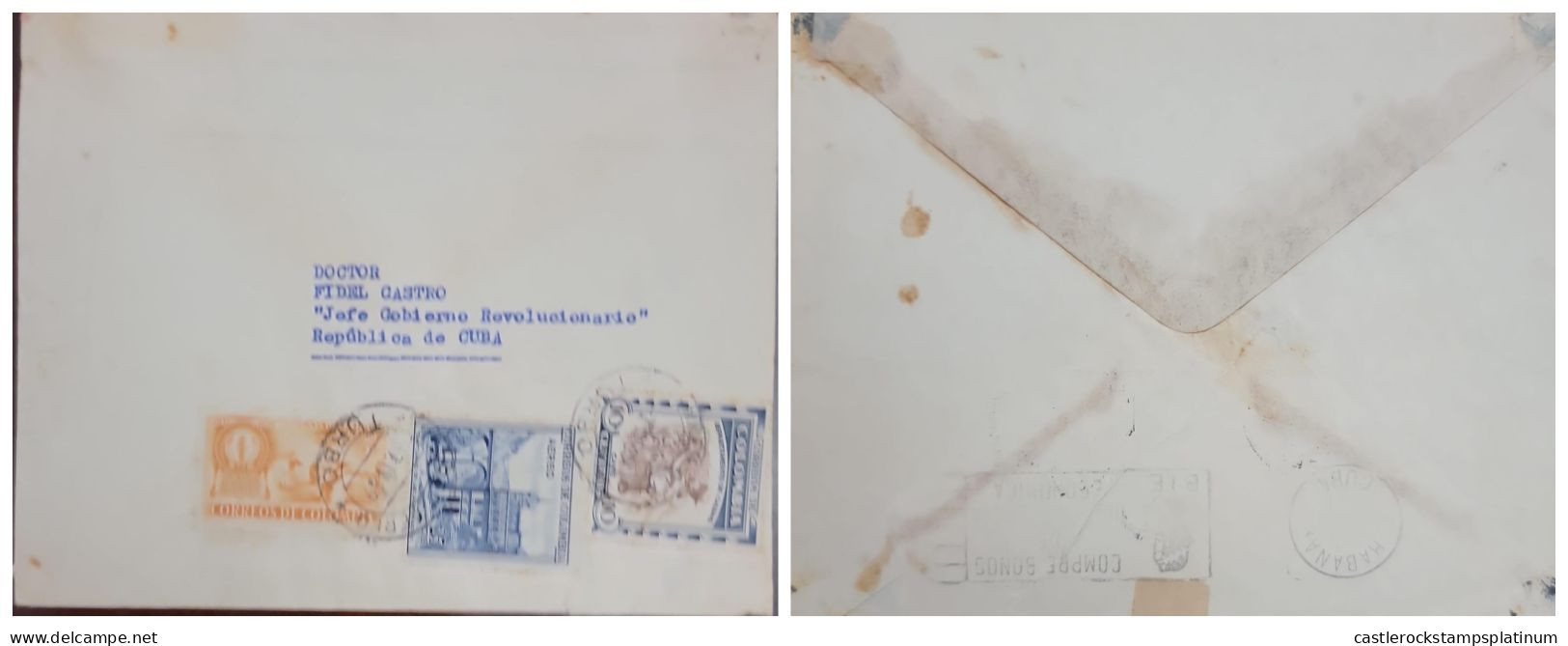 O) 1949 COLOMBIA, CORRESPONDENCE ADDRESSED TO THE HEAD OF REVOLUTIONARY GOVERNMENT FIDEL CASTRO, CIRCULATED COVER XF - Kolumbien