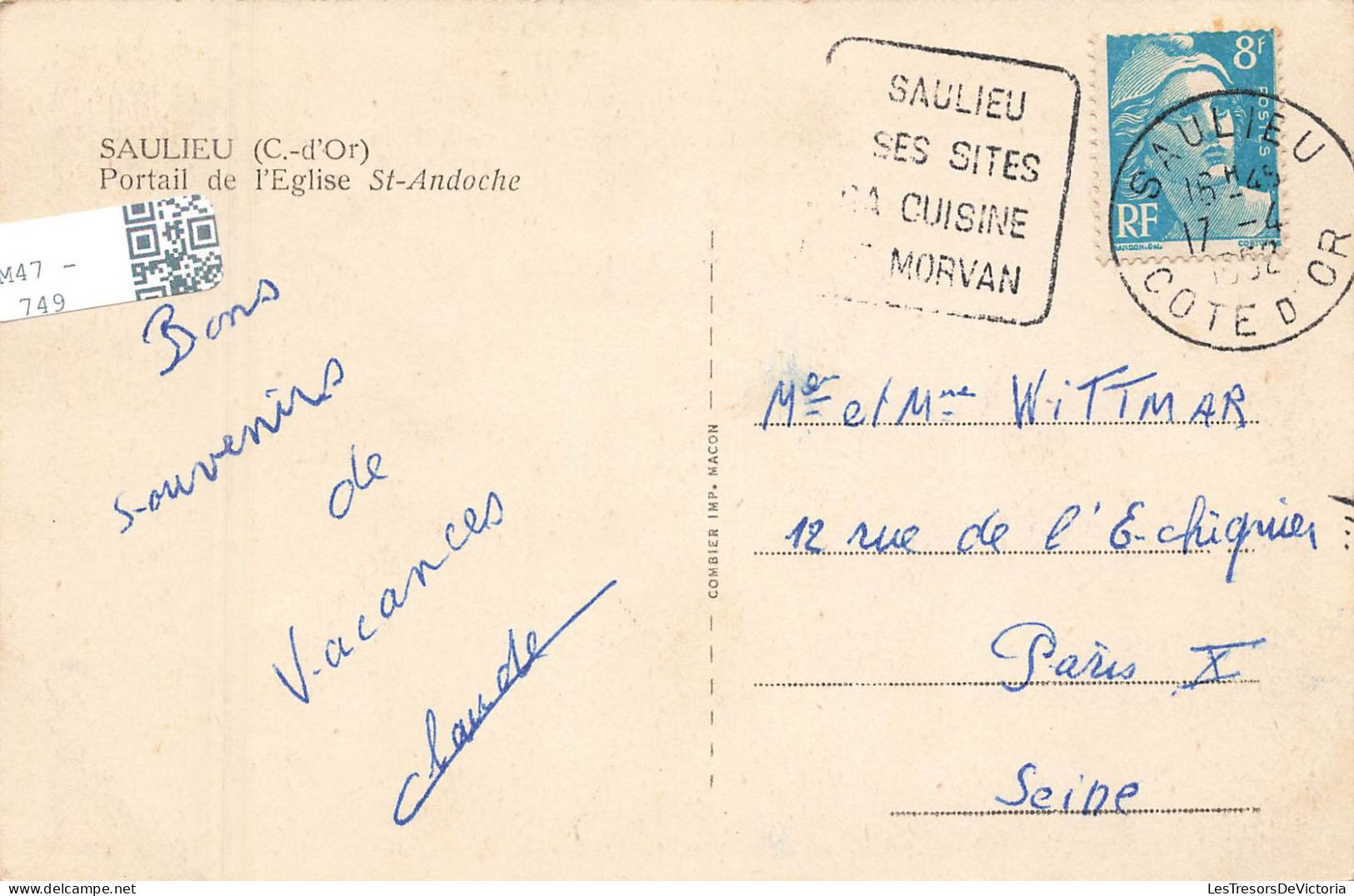 FRANCE - Saulieu ( C D'Or) - Vue Sur Le Portail St Andoche - Vue Face à L'entrée - Carte Postale Ancienne - Saulieu