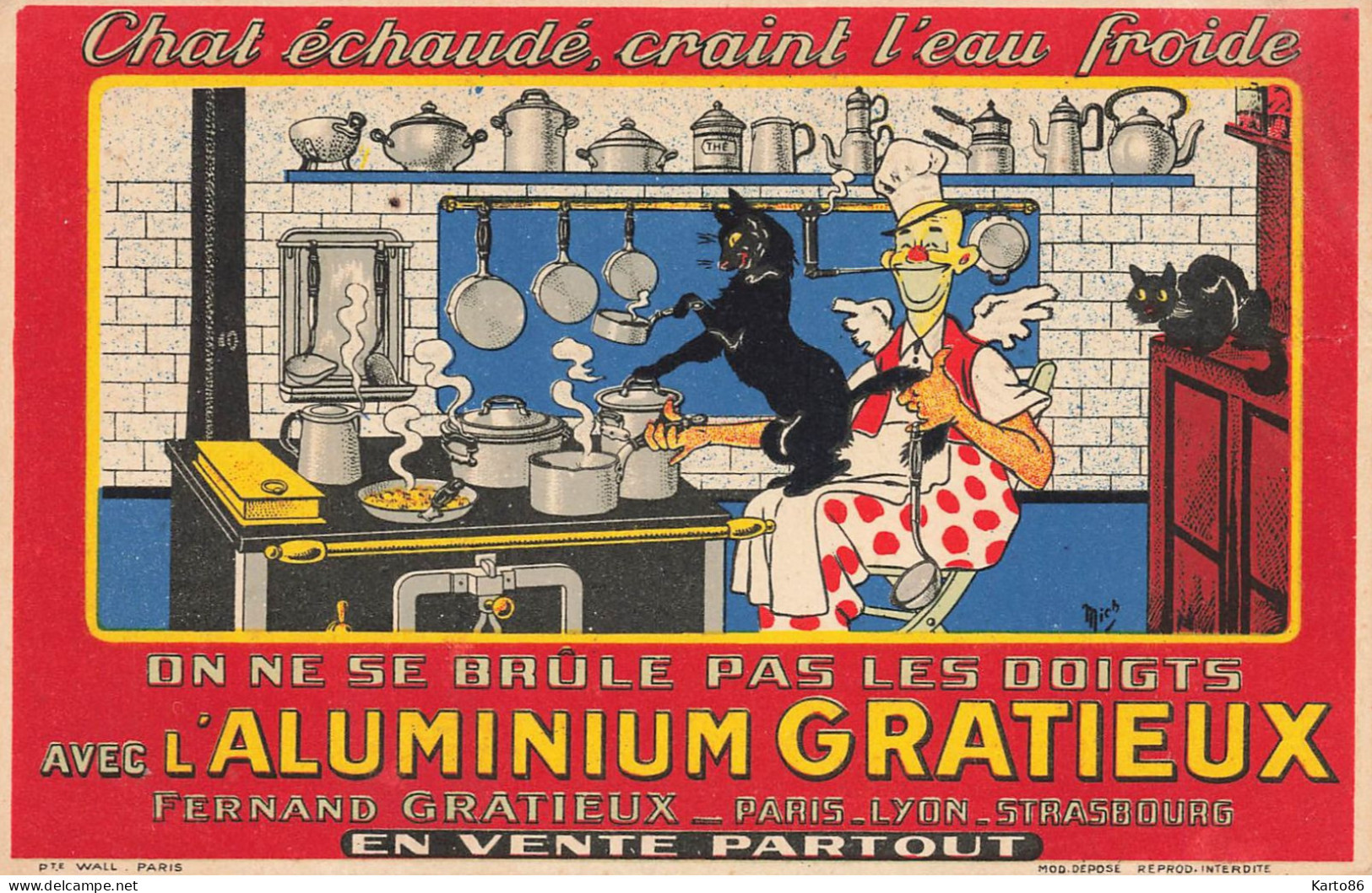 L'Aluminium Fernand GRATIEUX Paris Lyon Strasbourg * MICH * CPA Publicitaire Illustrateur Mich * Chat Noir Black Cat - Mich