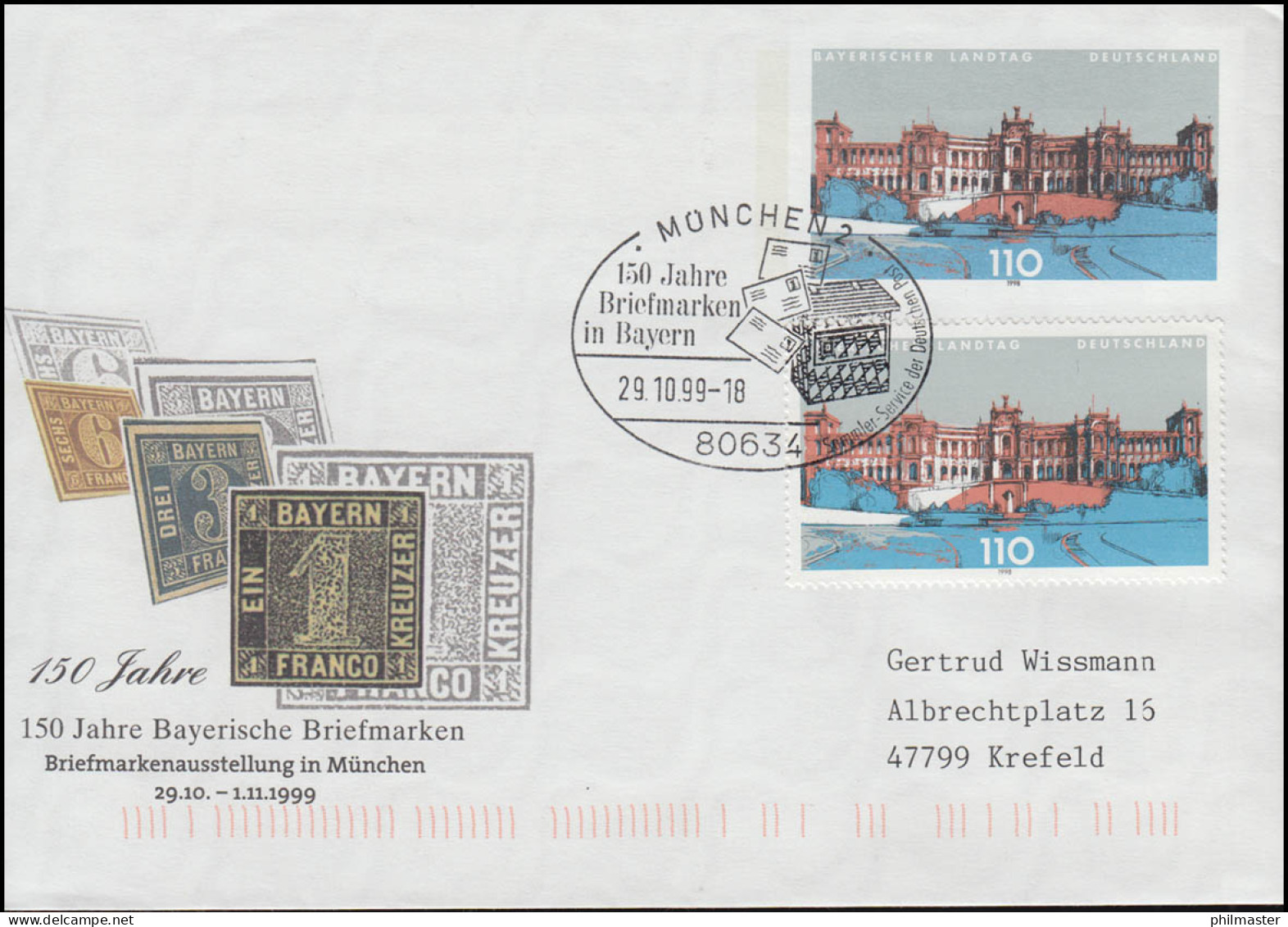 Plusbrief USo 11 Bayerischer Landtag Mit Passender 1975, SSt MÜNCHEN 29.10.99 - Enveloppes - Neuves