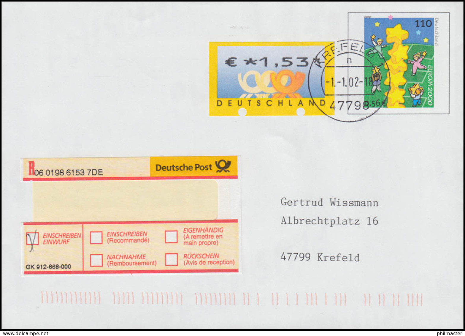 4.1 Posthörner 1,53 Euro Auf USo 19 Als FDC Ersttagsstempel KREFELD 1.1.02 - Briefomslagen - Ongebruikt