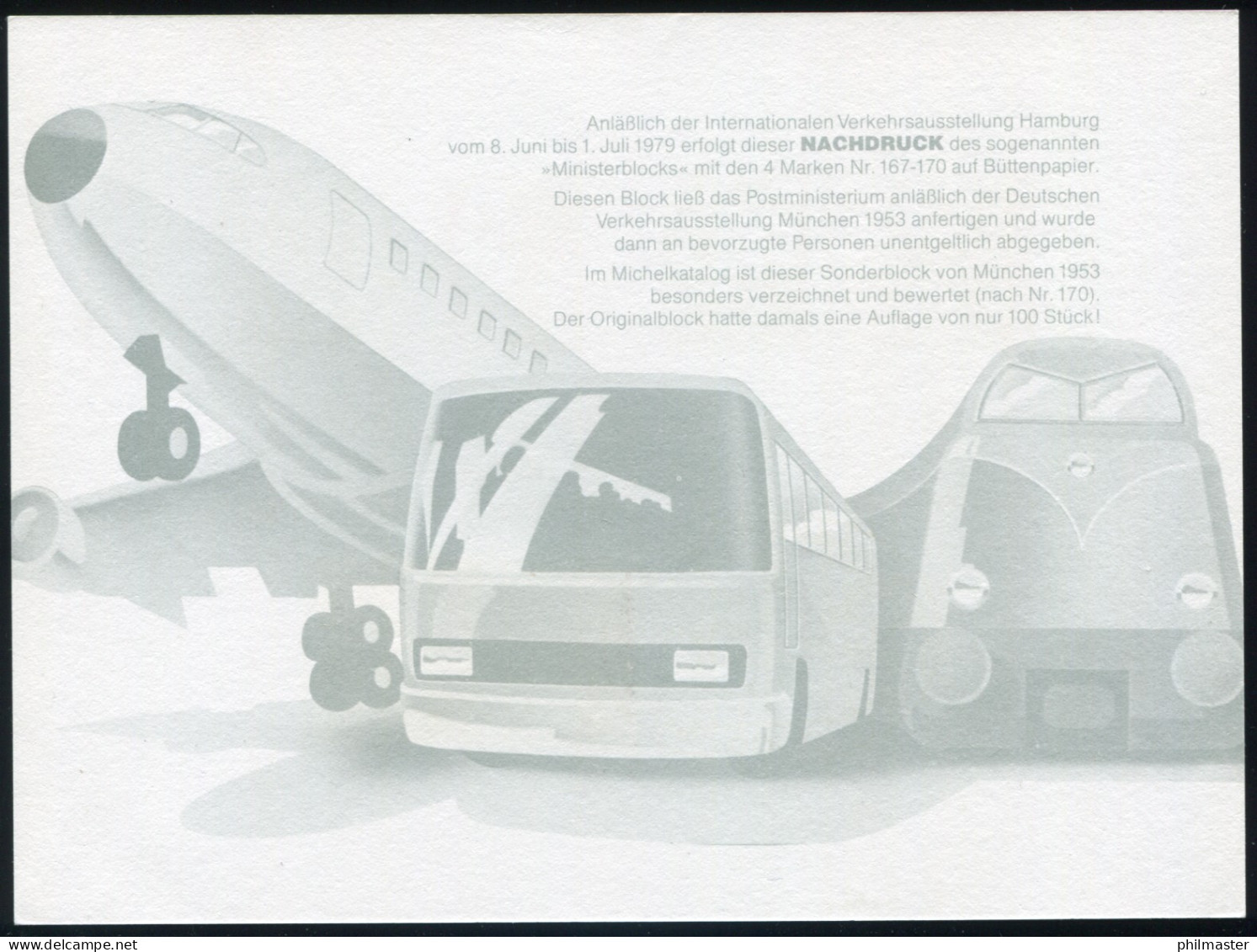 Sonderdruck Verkehrsausstellung München 1953: FAKSIMILE Ministerblock 1979, SSt - Privé- & Lokale Post