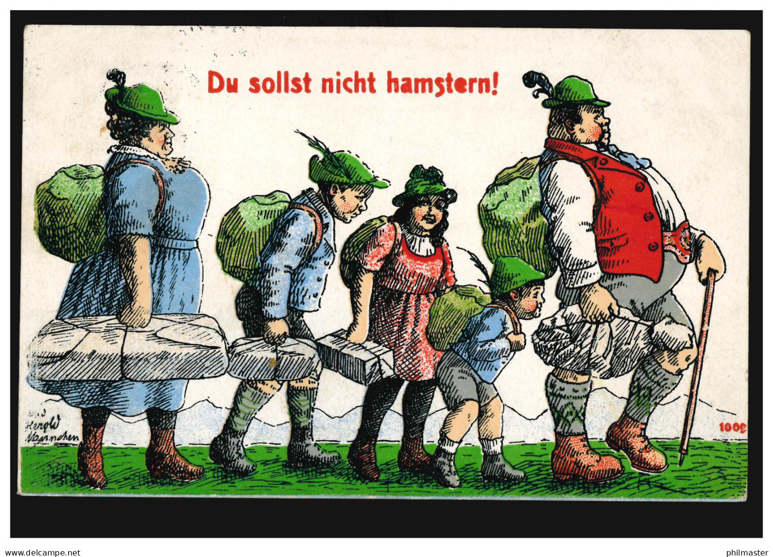 Karikatur-Ansichtskarte Du Sollst Nicht Hamstern!, HAMBURG 20.9.1917 - Humor