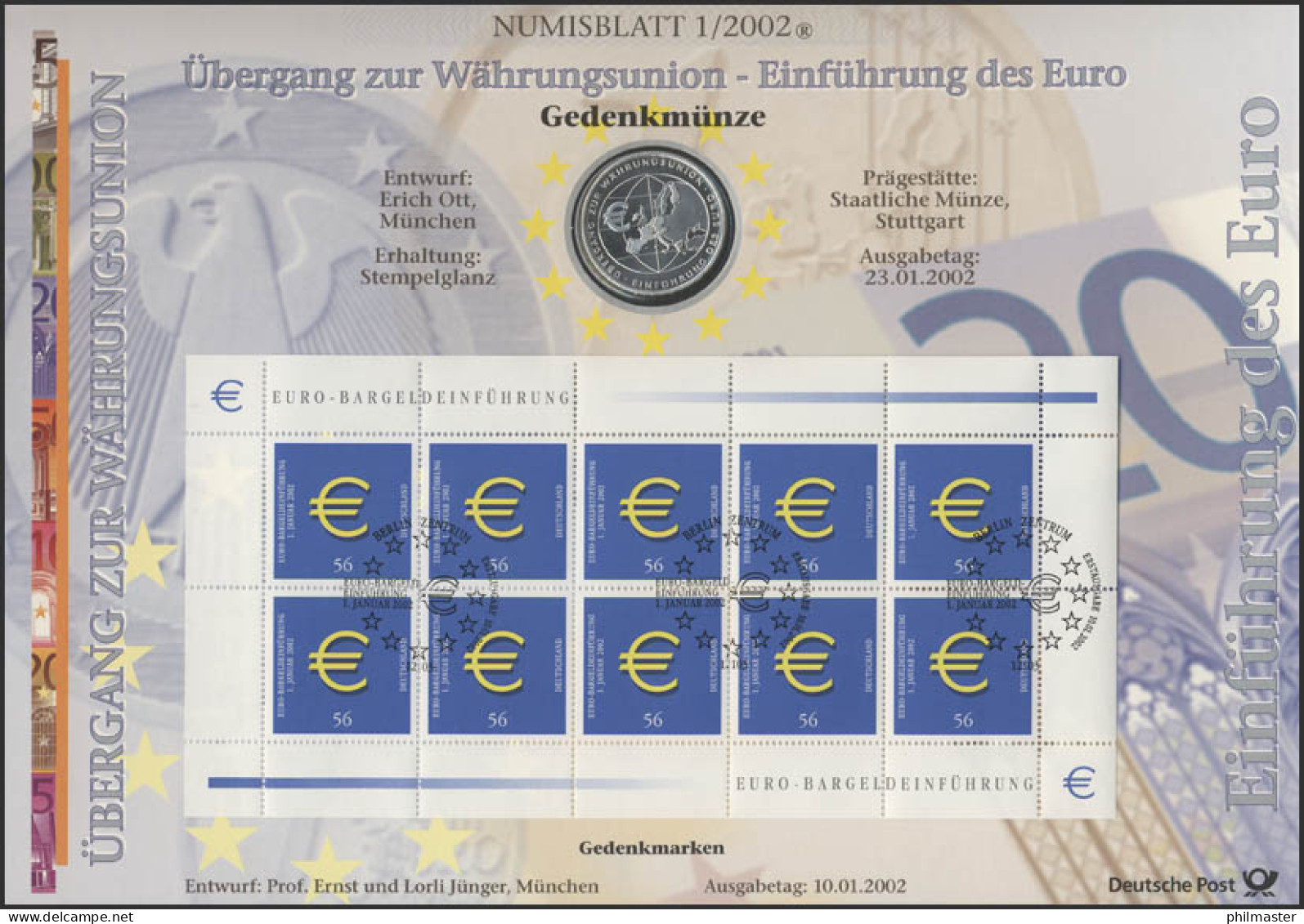 2234 Einführung Des Euro - Numisblatt 1/2002 - Sobres Numismáticos
