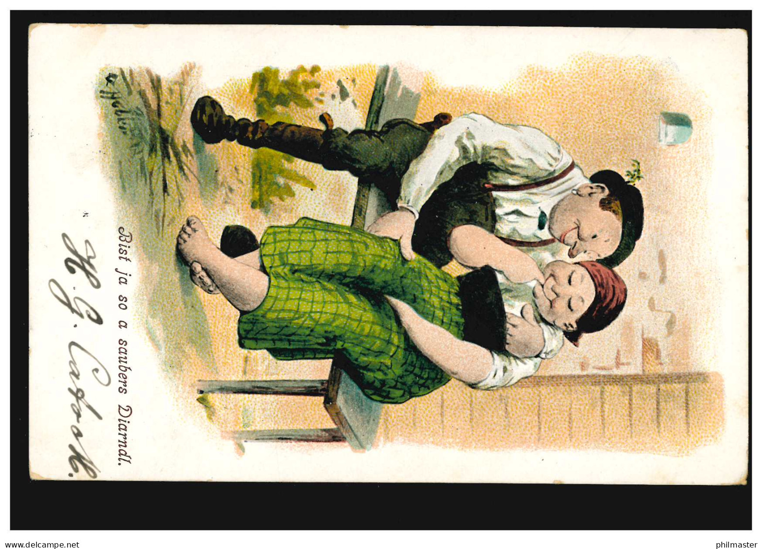 Karikatur-AK Liebeserklärung Auf Dem Bauernhof, Verlag J.S.M., 5.10.1903 - Humor