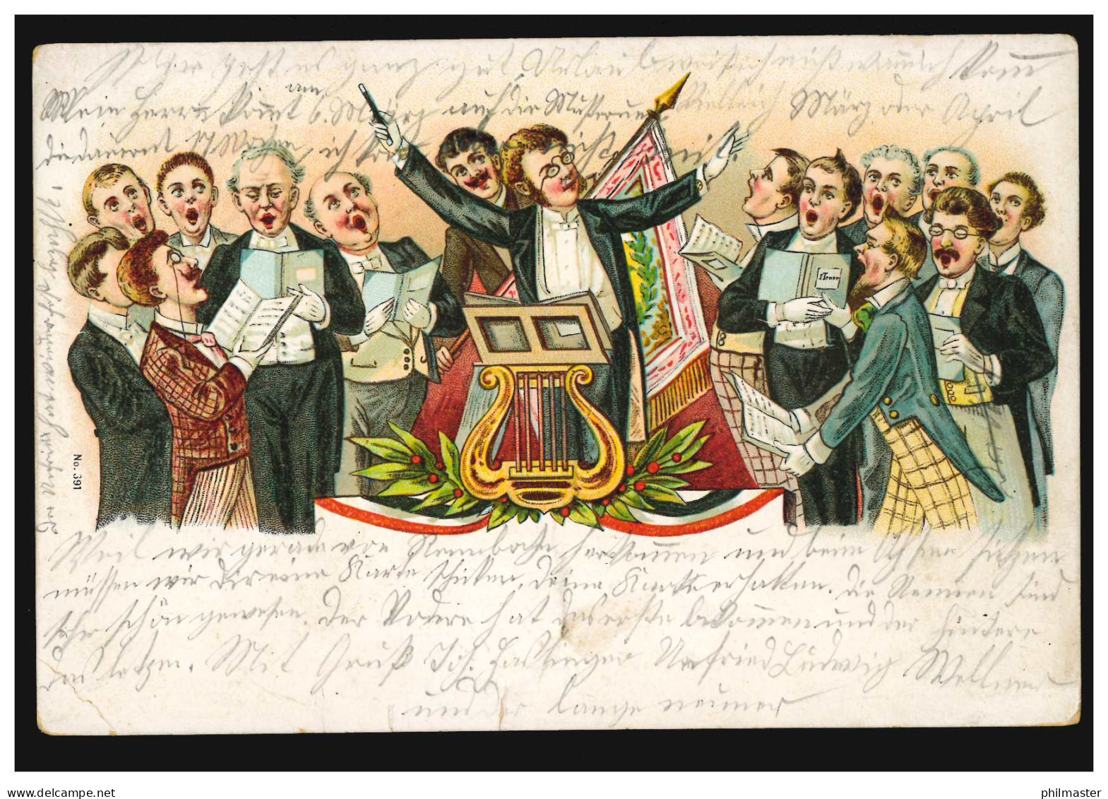 Karikatur-AK Der Männerchor Mit Dirigent Und Noten, PASSAU 23.1.1905 - Humor