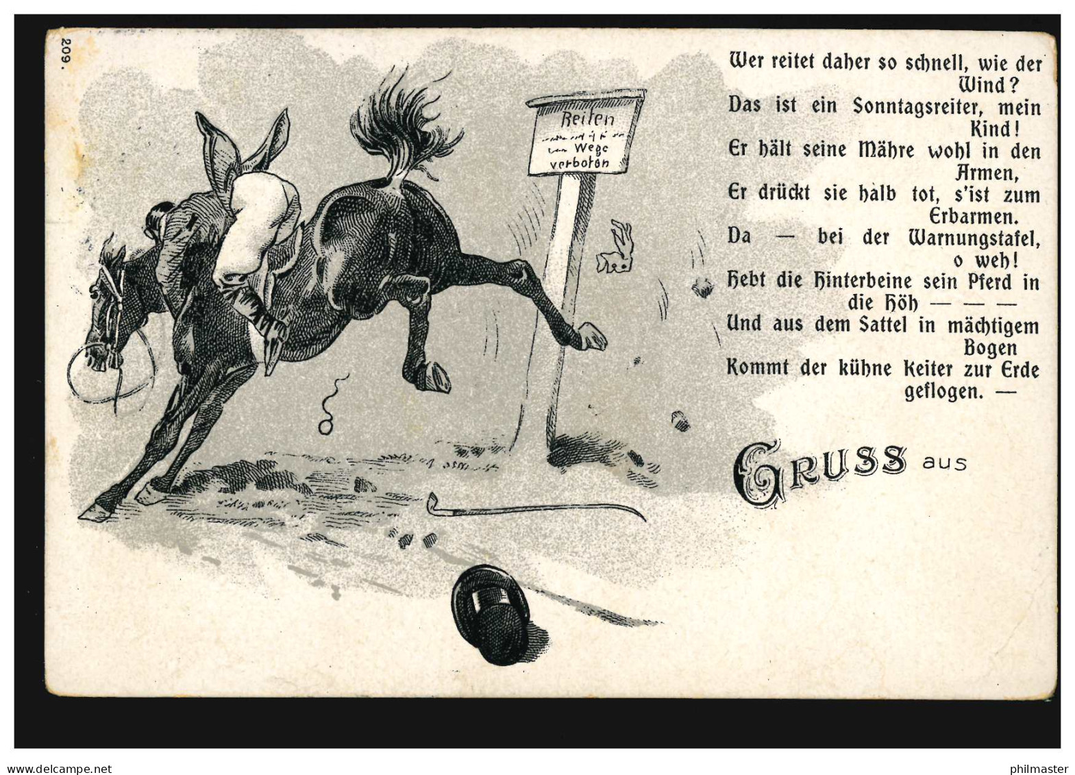 Karikatur-AK Gruss Aus ... Der Sontagsreiter, LANDAU Pfalz 2 - 17.3.1912 - Humor