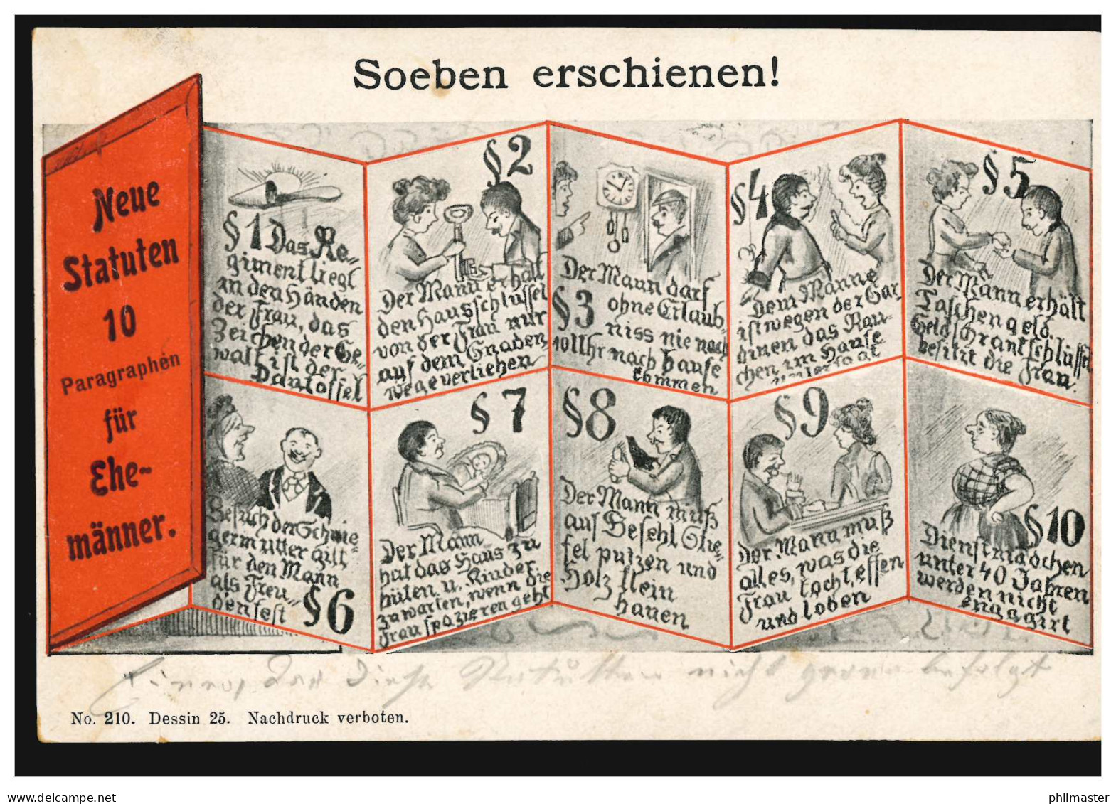Karikatur-AK Die Neuen 10 Paragraphen Für Ehemänner, KEMPTEN 15.4.1903 - Humor