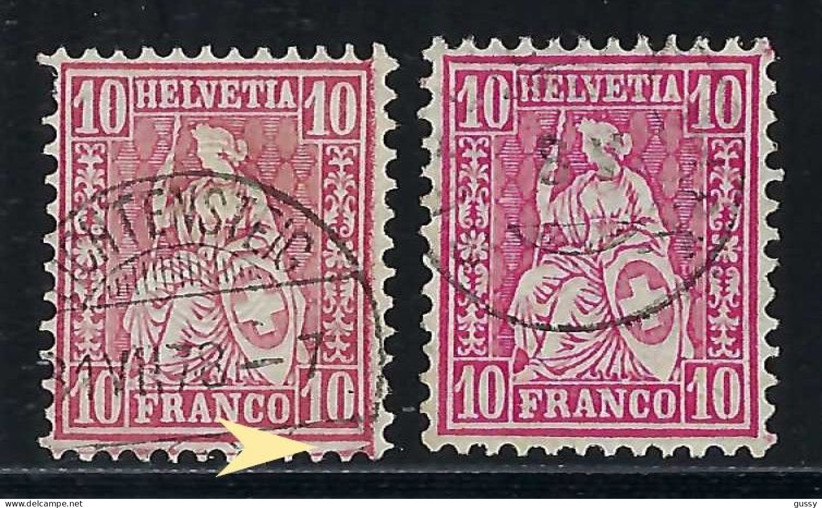 SUISSE Ca. 1867-78: Le ZNr. 38, Obl. CAD, 2 Nuances - Oblitérés