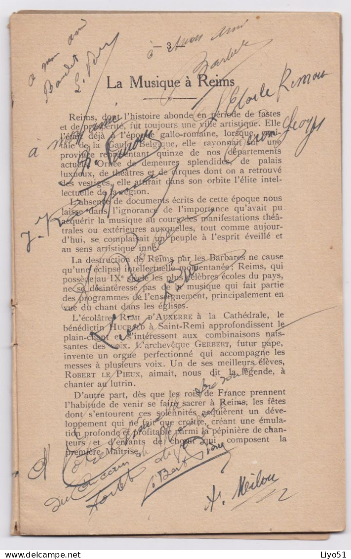 La Musique à Reims Concours De Musique 1927 Marcel Finot Fascicule De 16 Pages Et Nombreuses Dédicaces - Livres Dédicacés