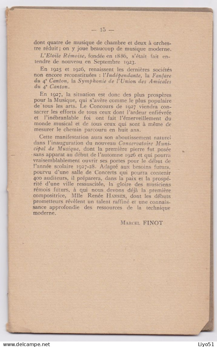 La Musique à Reims Concours De Musique 1927 Marcel Finot Fascicule De 16 Pages Et Nombreuses Dédicaces - Livres Dédicacés