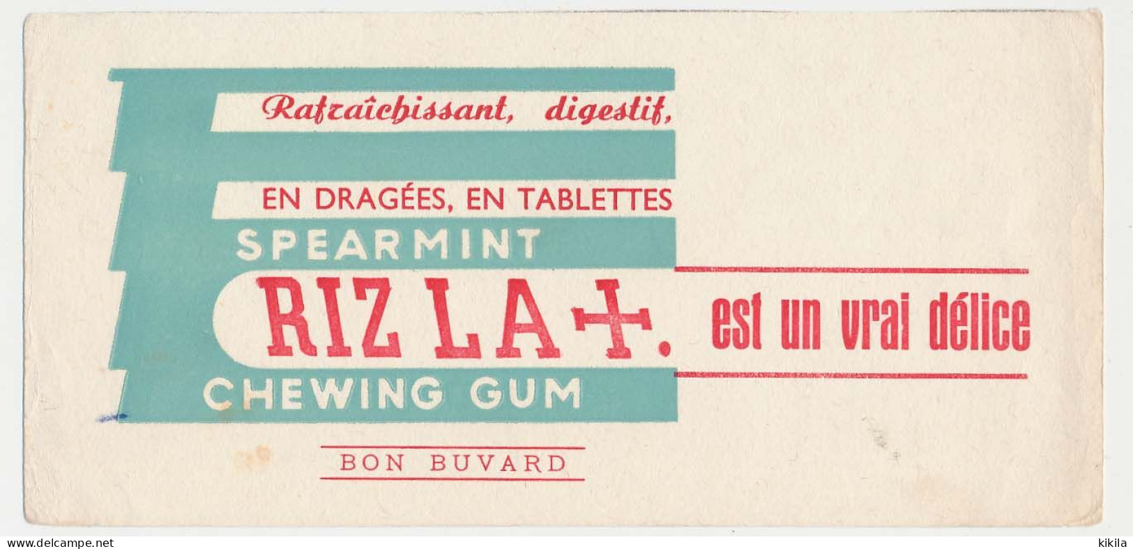 Buvard 22 X 10.4 Chewing Gum RIZ LA + Spearmint En Tablettes Ou Dragées - Sucreries & Gâteaux