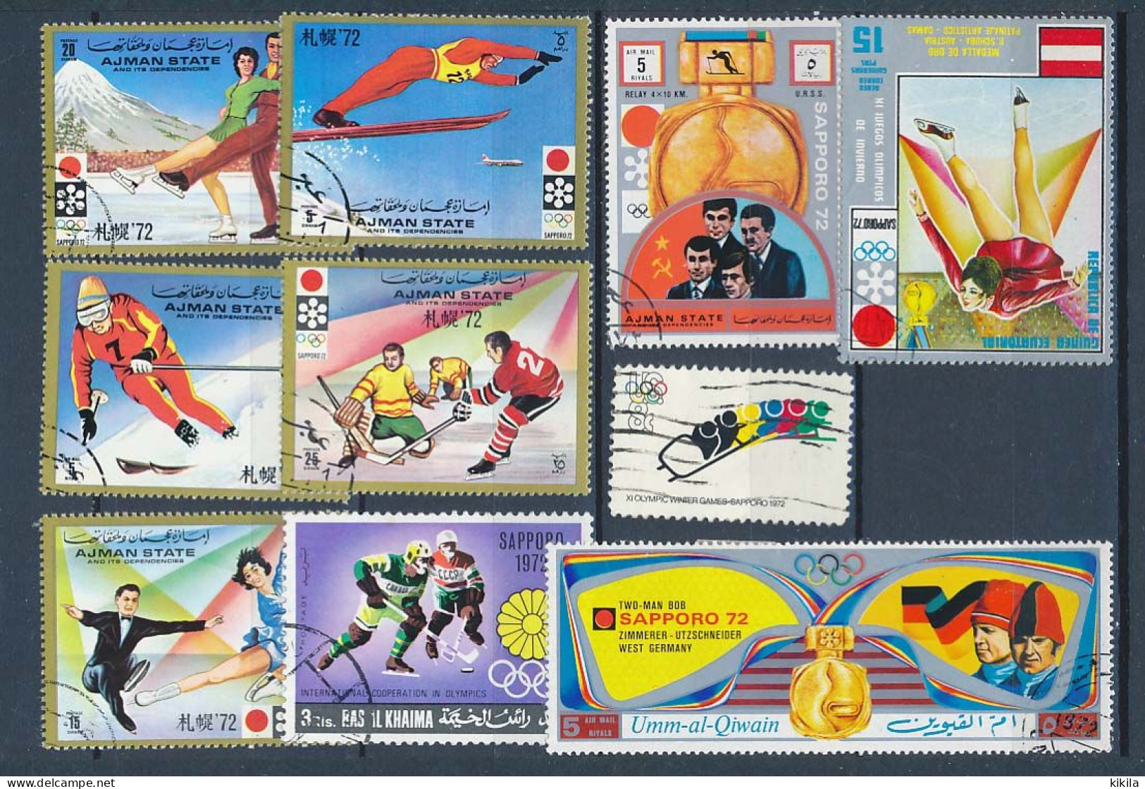 10 Timbres Oblitérés XI° Jeux Olympiques D'Hiver SAPPORO 1972 X-14 Ajman Umm-al-Qiwain Ras-al-Khaima USA Guinée Equator. - Winter 1972: Sapporo