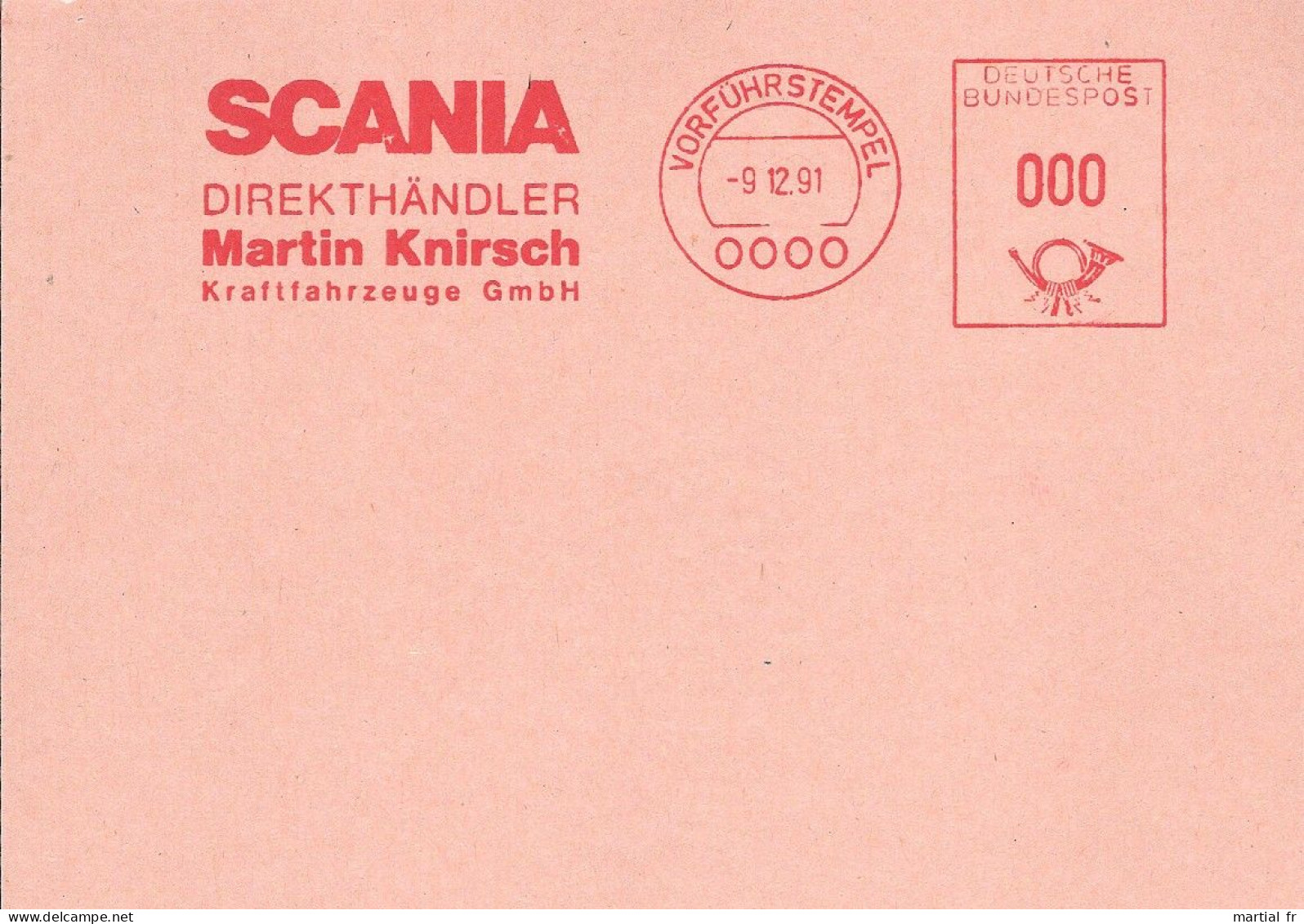 EMA ALLEMAGNE DEUTSCHLAND Specimen CAMION LKW TRUCK SCANIA KNIRSCH KRAFTFAHRZEUGE DIREKHÄNDLER VENTE DIRECTE COMMERZ - Camion