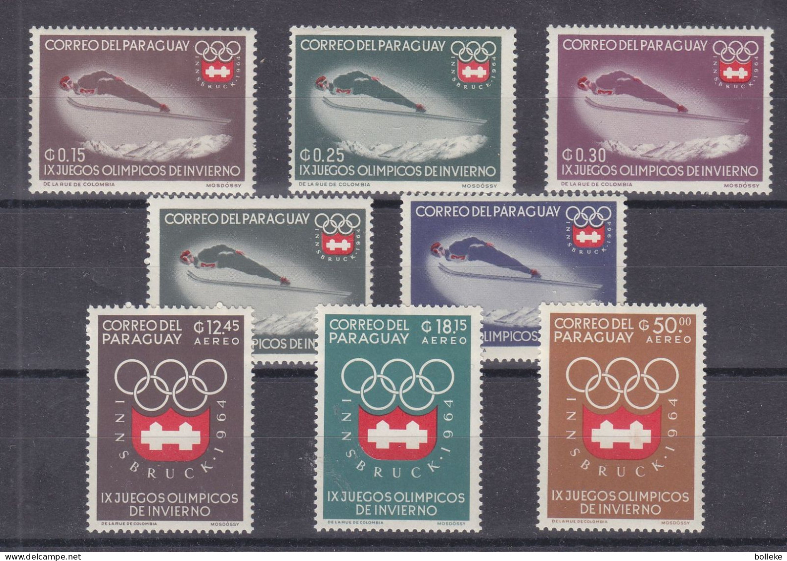 Jeux Olympiques - Innsbruck 64 - Paraguay - Yvert 737/41 + PA 370/2 ** - Saut Du Tremplin - Valeur 15,00 Euros - Winter 1964: Innsbruck