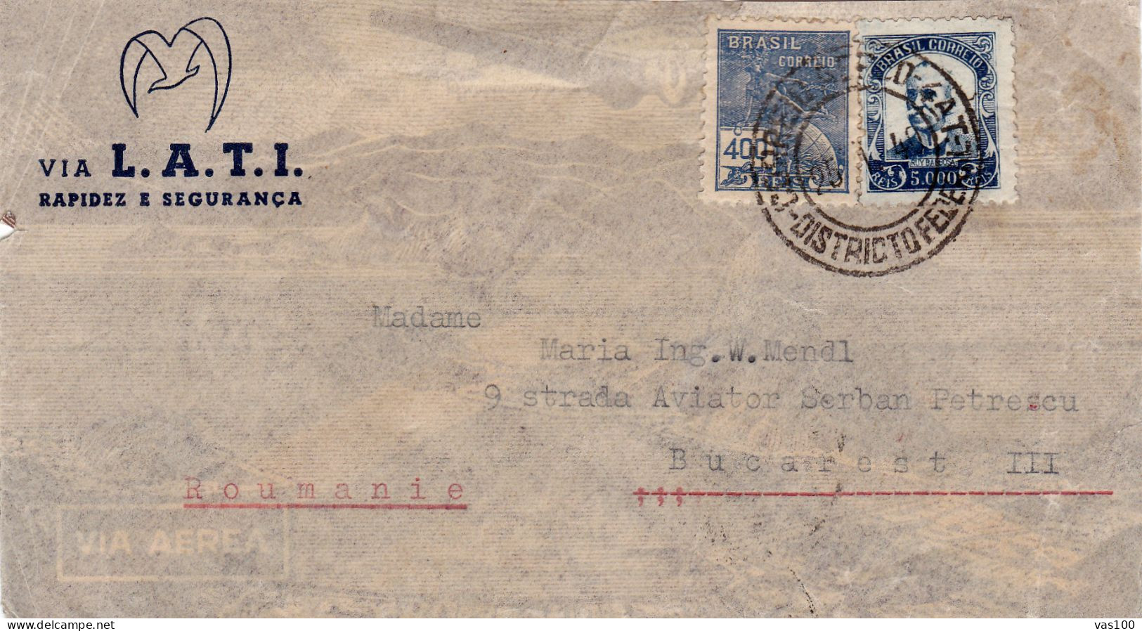 HISTORICAL DOCUMENTS  REGISTERED   COVERS NICE FRANKING FRAGMENT   1940  BRASIL - Covers & Documents