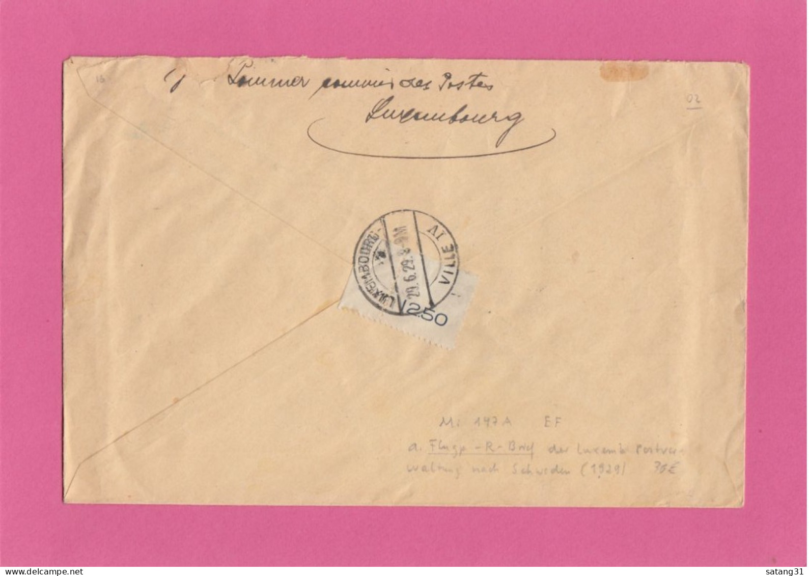 LETTRE RECOMMANDEE PAR AVION DE LUXEMBOURG, AVEC TIMBRE "VUE D'ECHTERNACH 3 FRANCS",POUR LINKÖPING,SUEDE,1929. - Storia Postale